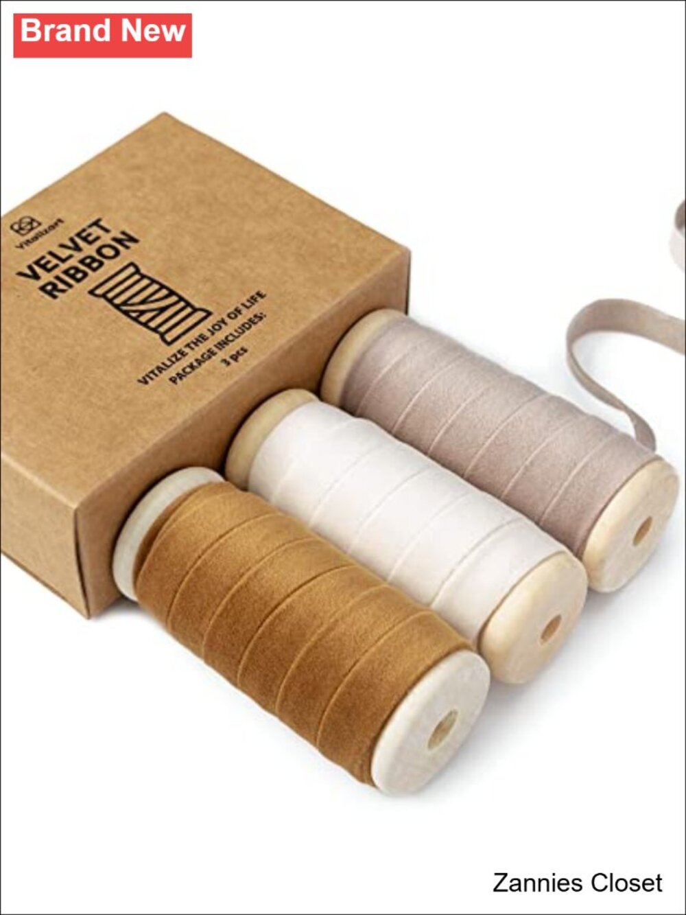 🎄 Velvet Ribbon Set 3 Rolls 5 Yds Each on Wooden Spool for Gift Wrapping Crafts